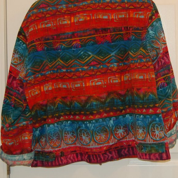 Chico's Design 100% Cotton Multi Color 6 Button Jacket Size 3 (XL) - Picture 9 of 13